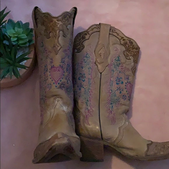 CORRAL brown with pink heart lace boots western - Picture 2 of 8